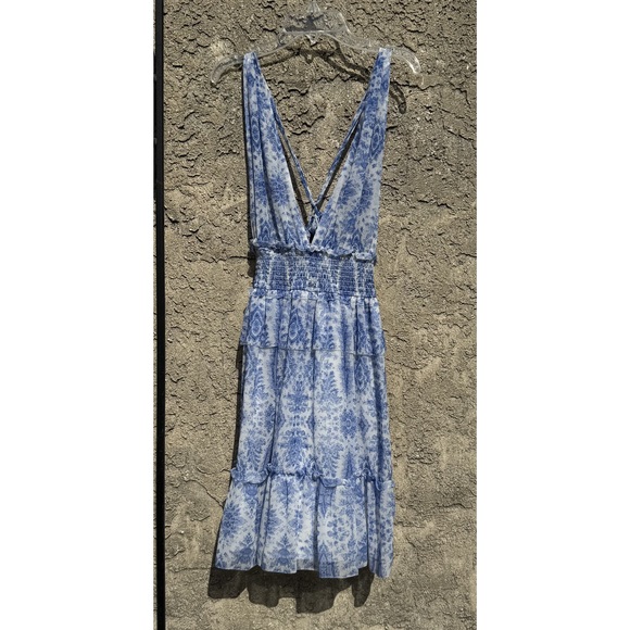 Saylor Blue Holly Dress Halter with Criss Cross Back and Smocked Waist Sz Large‎ - Picture 5 of 6
